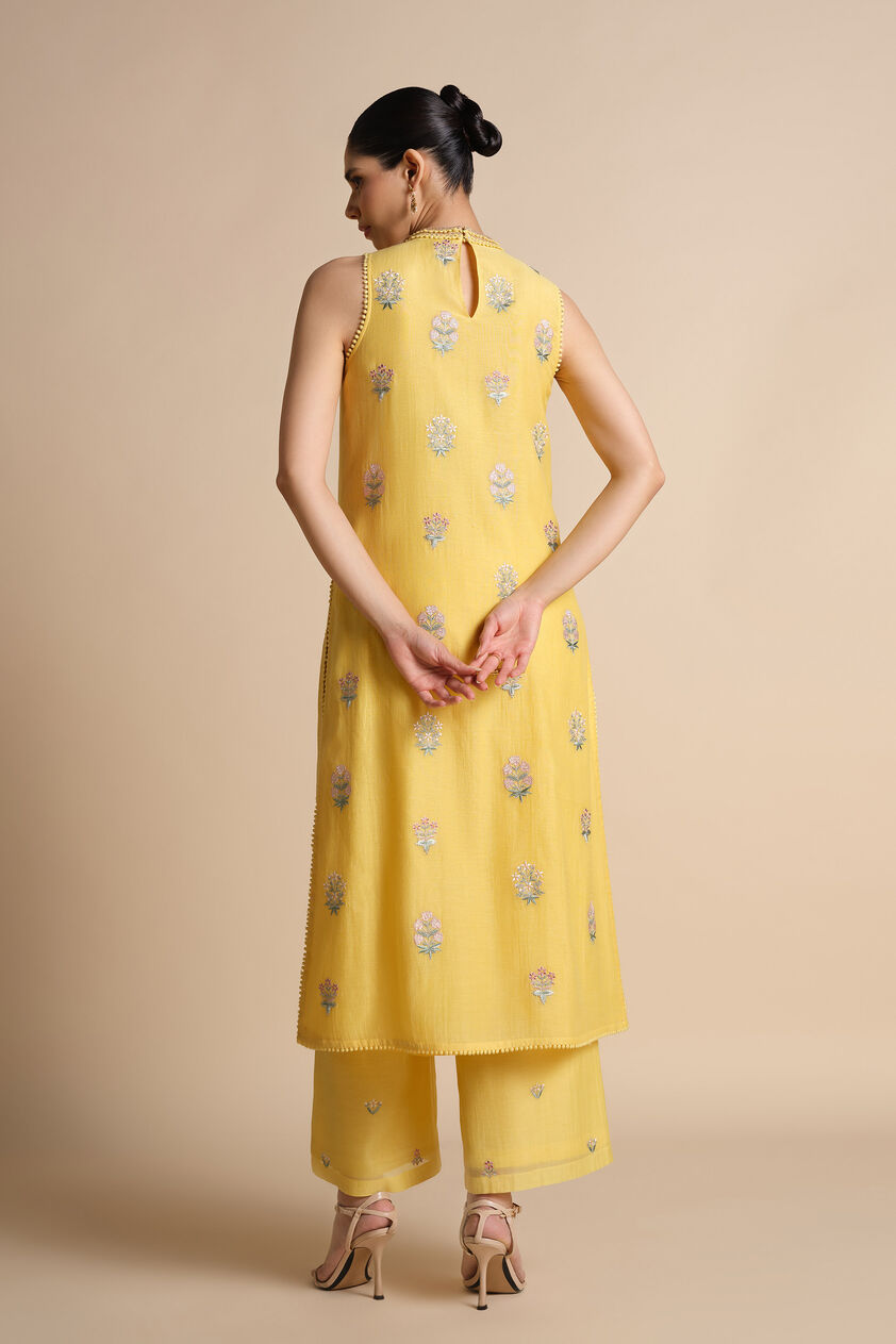 Helianthe Embroidered Mul Suit Set - Yellow, Yellow, image 2